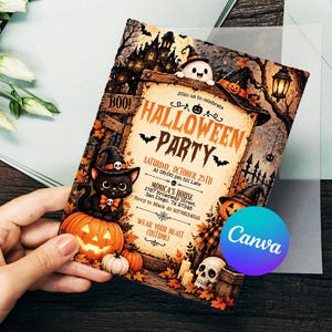 cute ghost birthday party invitation, ghost themed birthday invitation, cute ghost halloween invite, printable halloween ghost invite, halloween birthday invitation, boys girls halloween party invite, spooktacular kids halloween invite, editable ghost party invite, kids spooky birthday party invite, canva halloween birthday template, custom halloween birthday invite, editable canva ghost invitation, instant download halloween invitation, orange black ghost party template