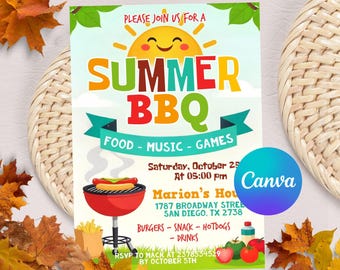Summer BBQ Party Flyer Template: DIY Cookout Invitation (Digital Download 5x7" Canva Template)