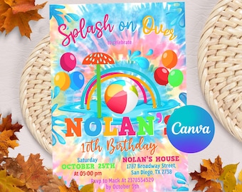 Splash Pad Party Invitation, Editable Splash Invitation, Water Park Party Invitation, Waterpark Invite, Digital Template