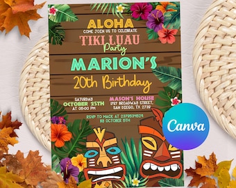 Invito di compleanno Luau, invito per festa Luau, invito Luau, invito di compleanno hawaiano, invito hawaiano, invito Luau modificabile