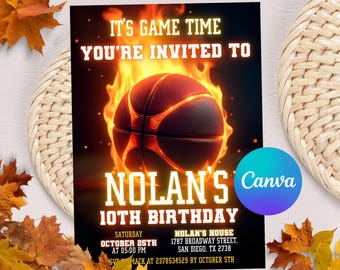 Basketball Birthday Invitation Template, Modern Basketball Invite, Boy Birthday Party, Editable Digital Template, Instant Download