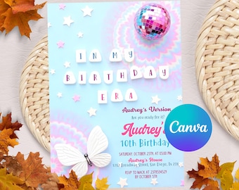In My Birthday Era Invitation, Friendship Bracelet Invitation, Teen Birthday Girl Music Party Invite, Purple Blue Eras Party, Canva Template