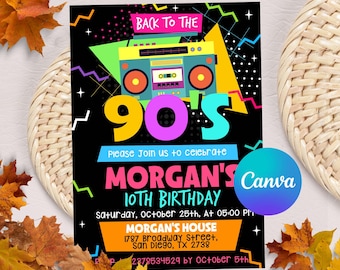 Editable 90's Birthday Invitation, 90's Party Invitation, 90's Birthday Invite, Retro Birthday Party, Mobile Invite, Digital Printable
