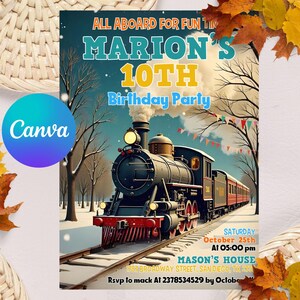 Editable Train Birthday Invitation Template, Toy Train Invitation For Any Age, Train Birthday Invitation, Instant Download Canva Template