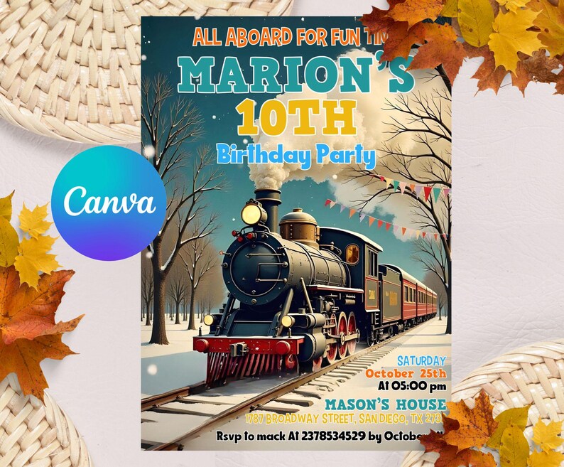 Editable Train Birthday Invitation Template, Toy Train Invitation For Any Age, Train Birthday Invitation, Instant Download Canva Template