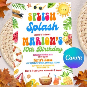 Editable Splish Splash Birthday Invitation, Pool Party Birthday Invitation, Summer Birthday Invitation, Download Printable Template