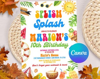 Splish Splash Birthday Invitation: Editable Pool Party Template (Digital)