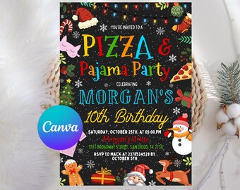 Christmas Pajama Party Invitation, Pajama Invitation, Christmas Party Invitation, Holiday Party Invite, Xmas Party, Editable Canva Template