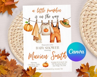 Pumpkin Baby Shower Invitation: Editable Fall Template (5x7, Digital Download