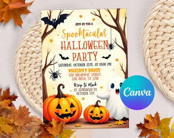 Spooky Pumpkin Halloween Party Invitation: Editable Canva Template (Instant Download)