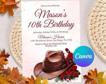 Editable Cowgirl Birthday Party Invitation, Cowgirl Party, Rodeo Birthday, Printable Space Cowgirl Birthday Invitation Template
