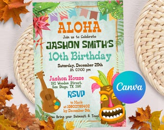 Editable Aloha Birthday Invitation, Aloha Party Invitation, Aloha Invitation, Hawaiian Invitation,Editable Luau Invitation, Instant Download