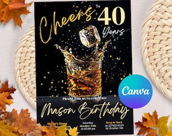 Whiskey Birthday Invitation, Surprise Party Adult, 30th 40th 50th Any Age, Cognac Scotch Liquor, Adult Men Birthday Invite, Instant Download