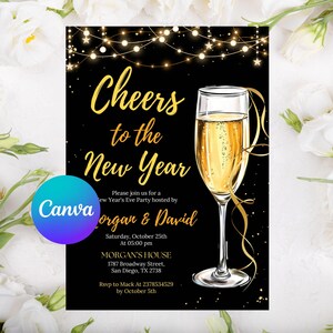 New Year's Eve Party Invitation Template, Editable Gold New Year's Party Invitation, NYE Party Invite Printable, Instant Download, EDITABLE New Years Party Invitation, Cheers To The New Year, Printable 2026 New Years Eve Party Invitation, Cheers to New Year's Party Invitation, Gold Glitter, New Year Cocktails Party, NEY Eve Invite, Black Gold Invite, Cheers To The New Year NYE Party Invitation Template, Printable Confetti New Year's Invite, Editable Champagne Invite, Template Instant Download