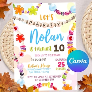 Editable Friendship Bracelet Invitation, Girl Birthday Bead Bracelet Making Invite, Jewelry Party Pink Instant Download, Canva Template
