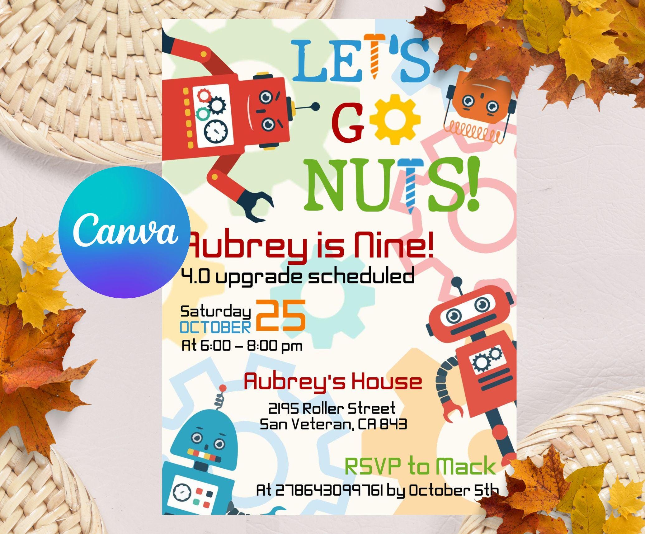 Editable Robot Birthday Invitation, Robot Party Invite, Boy Birthday ...