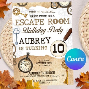 Bearbeitbare Escape Room Einladung, Mystery Birthday Party einladen, Kids Escape Room-Geburtstagsfeier, Detektiv Spieleabend, digitaler Download