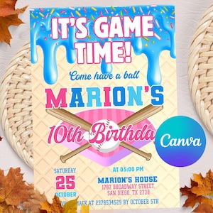 Baseball Drip Birthday Party Invitation, Editable Canva Template, Digital Baseball Birthday Invite, Baseball Drip, Instant Access & Download