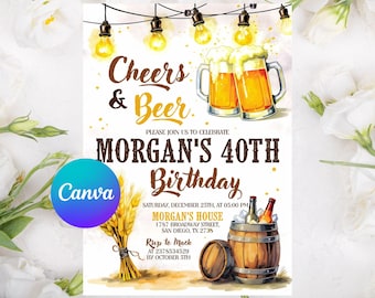 Editable Beer Birthday Invitation, Beer Tasting Birthday Party Invite, 30th 40th 50th Any Age, Canva Template