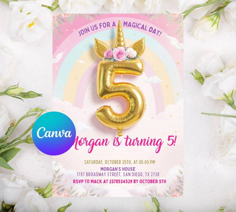 5th unicorn party invite, Editable 5th birthday invitation girl, Fifth birthday invite girl, Magical Party Invite Pastel rainbow invitation,Unicorn Birthday Invitation, 5th Five is a Magical Vibe Magical Party Invite, Girl Pastel Birthday Template,5th Unicorn Party Invitation, Editable 5th Birthday Invite, Girl Fifth Birthday Invitatio,n Girl Magical Pastel Rainbow Party Invitation