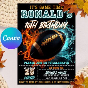 Football Invitation, Football Birthday Invitation, Football Game, Sports Party Invite, American Football Invite, Touchdown Football Invite