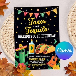 Tacos And Tequila Mexican Birthday Invitation, Editable Taco Bout bday party invite, Man Woman Adult Fiesta Birthday, Instant Download