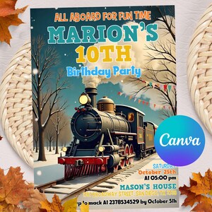 Editable Train Birthday Invitation Template, Toy Train Invitation For Any Age, Train Birthday Invitation, Instant Download Canva Template