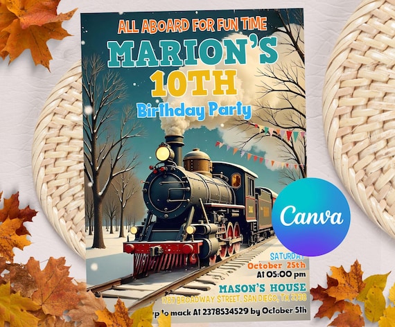 Editable Train Birthday Invitation Template, Toy Train Invitation For Any Age, Train Birthday Invitation, Instant Download Canva Template