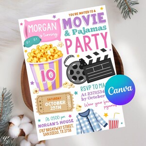 Movie and Pajamas Party Birthday Invitation,Editable Template,Girl Movie PJs Slumber Party Popcorn Invite,Sleepover Movie Ticket Evite,Movie and Pajamas,Party Birthday,Editable Template,Movie PJs Slumber,Party Popcorn Evite,Sleepover Movie,Night Ticket,Digital Invitation,Printable film reel,pillow camping,backyard movie,instant download