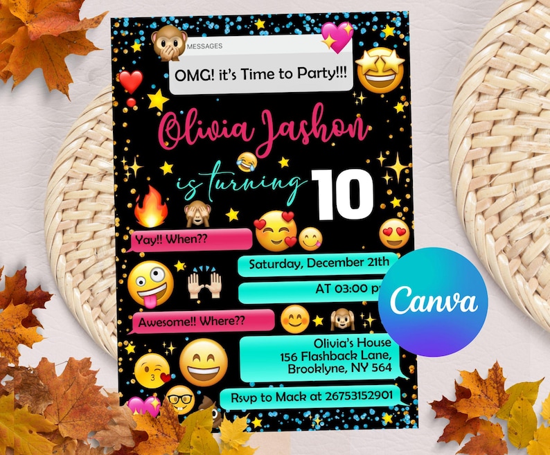 Emoji Invitation, Emoji Party Invitation, Emoji Birthday Invitation ...