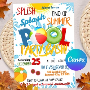 Editable Splish Splash Birthday Invitation, Pool Party Bash Birthday Invitation, Summer Pool Party Invitation, Instant Download