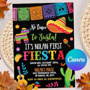 Editable Fiesta Birthday Invitation, Mexican Theme Invitation, Fiesta Invitation, Mexican Birthday Invite, Fiesta Canva Template