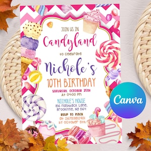 Editable Candy Birthday Invitation, Candyland Birthday, Invitation Candyland Lolipop, Sweet Celebration Birthday, Digital File