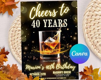 Whiskey Birthday Invitation: Editable Scotch Liquor Party Invite (5x7 Digital File Canva Template)