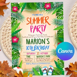 Editable End of Summer Party Invitation, Summer Party Invitation, Summer Invites, Digital Download