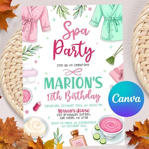 Spa Party Birthday Invitation, Pamper Party Birthday Invite, Spa Day, Glam Party Birthday, Any Age Birthday Party Invite, Instant Download