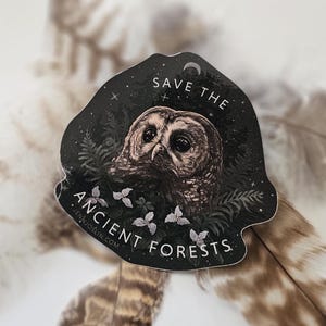 Save The Ancient Forests - Eule und Trillium - Naturschutz und Wildtiere Vinyl Aufkleber