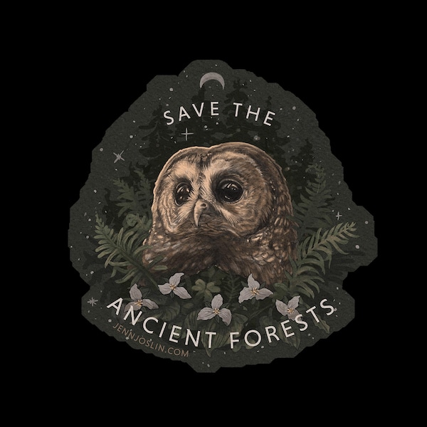 Save The Ancient Forests - Northern Spotted Owl and Trillium - Nature Conservation and Wildlife Vinyl Sticker