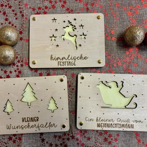 Geldgeschenk Weihnachten, Wunscherfüller, Geschenkkarte aus Holz mit Weihnachtsmotiv
