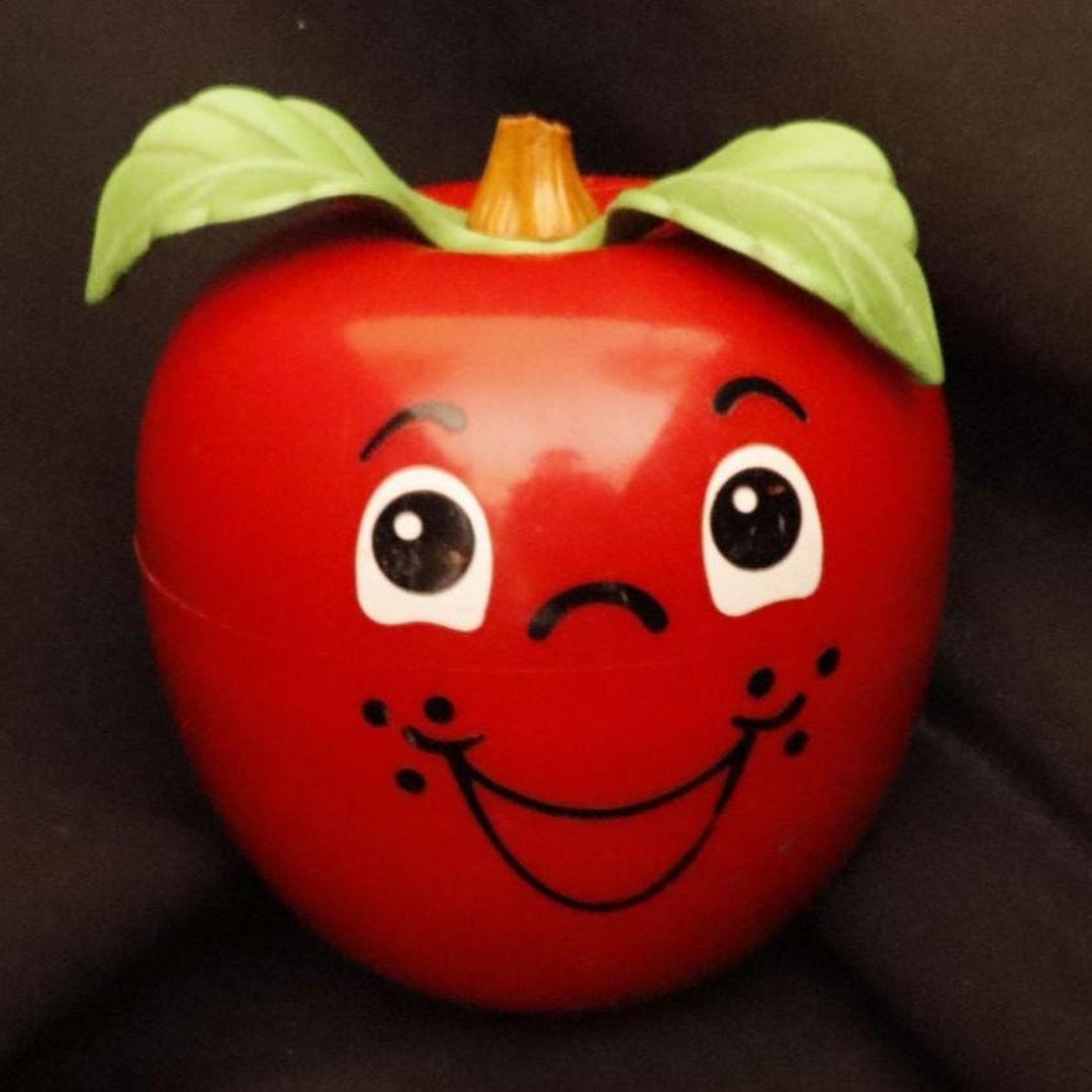 Fisher Price Happy Apple, Vintage Red Apple With Super Fun Kling