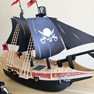 6678 Playmobil Black Pirate Ship With Accessories, Vintage Toy