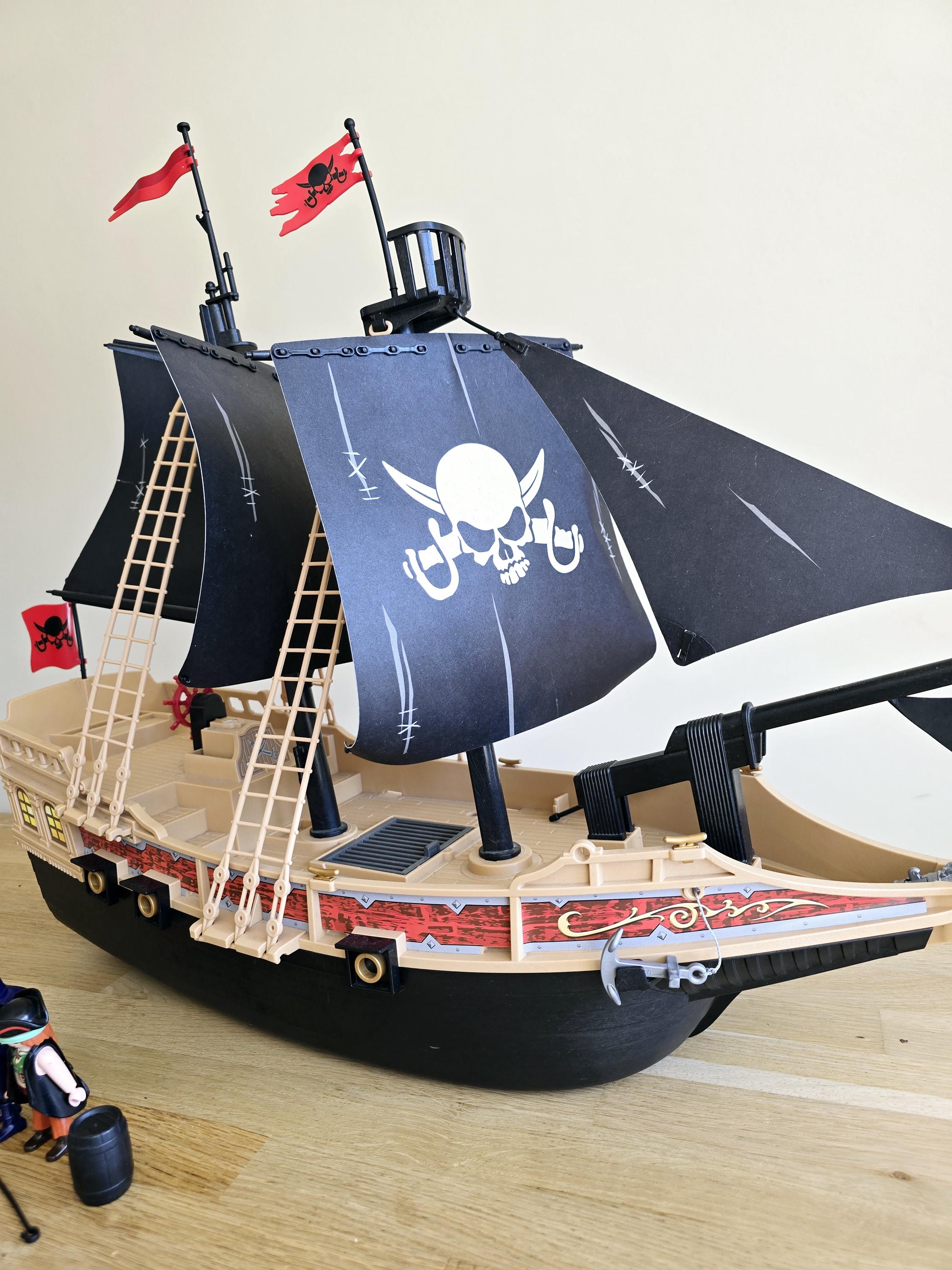 6678 Playmobil Black Pirate Ship With Accessories, Vintage Toy
