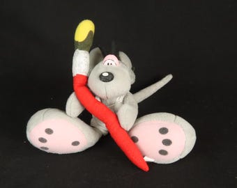 Grijze Diddl verf penseel pluche spring muis knuffeldier, +-20cm groot, staart