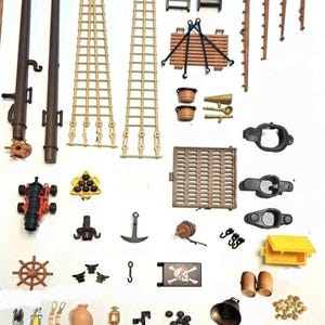 Playmobil piratenschip 3550 3750 3053 3940 reserve vervangende onderdelen, 70s vintage, boot kanon, vlag, zeil, wapens