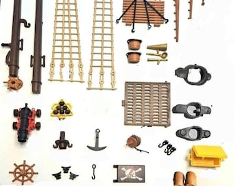 Barco pirata Playmobil 3550 3750 3053 3940 repuestos, años 70, barco cañón, bandera, vela, armas