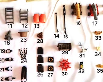 70 different pirate ship playmobil replacement parts for 5135 3940 ship spare vintage, boat cannon, flag, sail, pirate replacement