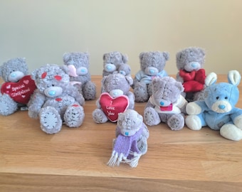 Collection d'oursons Me to You, vintage, de différentes tailles, ours en peluche usé, cœurs, lapin, bisous, porte-bonheur, en bon état