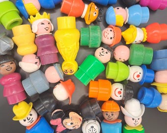 Fisher Price figures vintage, wood and plastic spare parts people, boy girl, woman, pilot, teacher, little people, sesame street