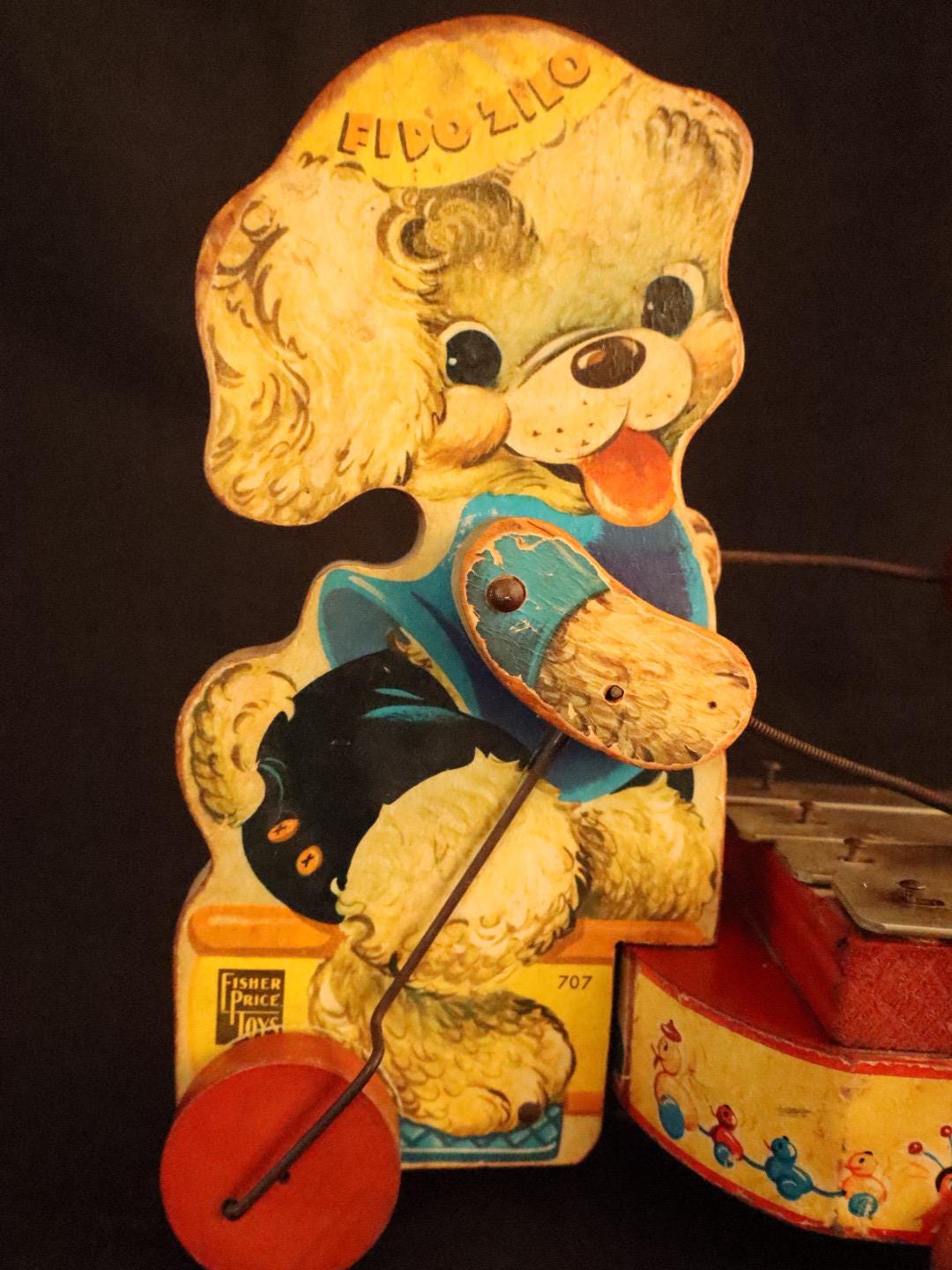 Fido Zilo Dog Fisher Price, 1955 Vintage Toy Pull Dog. Xylophone
