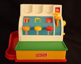 Caja registradora Fisher Price, sin monedas n.° 926, juguetería vintage de 1994 para niños, duradera.